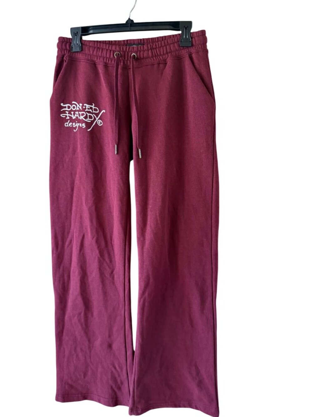Ed Hardy Womens "Retro Tiger" Wide-leg Flare Sweatpants Size Small Burgundy Y2k